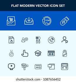 Modern, simple vector icon set with computer, kitchen, fork, cardboard, spoon, supermarket, arrow, bill, download, account, service, profile, sound, shopping, ring, love, call, market, operator icons