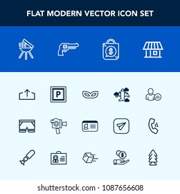 Modern, simple vector icon set with document, celebration, meat, road, home, status, estate, identification, aircraft, barbecue, upload, handle, white, social, building, travel, bbq, masquerade icons