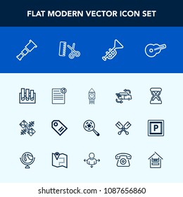 Modern, simple vector icon set with contract, price, label, search, house, technology, medicine, time, research, fast, car, bugle, jazz, magnifying, global, telescope, medical, sale, business icons