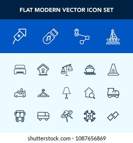 Modern, simple vector icon set with sea, truck, background, bird, scale, double, event, festival, point, house, step, business, hanger, ocean, bedroom, clothing, home, lorry, up, measurement icons