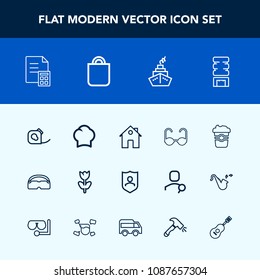 Modern, simple vector icon set with finance, sunglasses, present, cook, white, food, shield, floral, chef, real, glasses, nature, , spring, home, drink, cold, protect, blossom, house, gift, cafe icons
