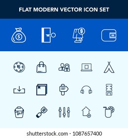 Modern, simple vector icon set with purse, sign, casino, tent, fashion, team, way, banking, game, internet, wallet, summer, outdoor, financial, travel, staff, business, finance, sale, buy, exit icons