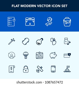 Modern, simple vector icon set with medical, laboratory, house, skateboard, delivery, magic, person, sign, label, jump, magician, document, package, object, pharmacy, technology, lighter, estate icons