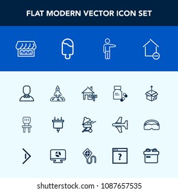 Modern, simple vector icon set with bbq, chair, package, hand, new, box, health, shop, apartment, barbecue, white, estate, shuttle, profile, interior, unpacking, grill, pharmacy, space, electric icons