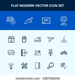 Modern, simple vector icon set with palm, tropical, background, transport, fashion, phone, road, medieval, architecture, blackboard, iron, exit, email, black, mail, coin, craft, machine, nature icons