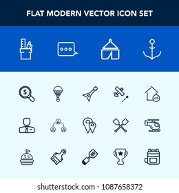 Modern, simple vector icon set with pin, price, wheel, work, stationery, concept, tent, find, helm, real, employee, people, company, hierarchy, employer, aircraft, job, web, house, camp, music icons