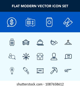 Modern, simple vector icon set with business, technology, account, watch, building, vision, transportation, communication, clothes, internet, clothing, airport, white, label, online, yacht, spy icons