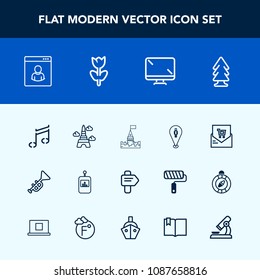 Modern, simple vector icon set with television, display, nature, environment, medieval, way, musical, eiffel, music, receipt, castle, architecture, paris, landscape, map, building, bugle, arrow icons