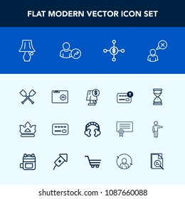 Modern, simple vector icon set with water, bulb, hourglass, sound, technology, finance, bank, royal, file, headset, profile, cash, switch, oar, business, investment, light, crown, paddle, audio icons