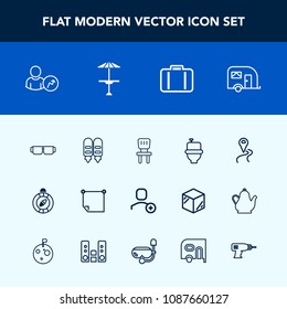Modern, simple vector icon set with home, account, bar, note, wc, transportation, north, office, comfortable, transport, toilet, stick, vehicle, , van, travel, luggage, baggage, restroom, web icons