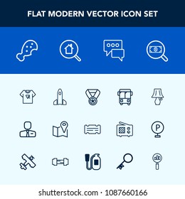 Modern, simple vector icon set with chat, message, web, shuttle, award, employer, fast, space, people, table, reward, transportation, employee, business, chicken, success, find, typography, win icons
