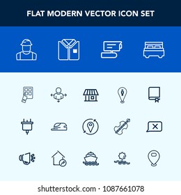 Modern, simple vector icon set with view, electricity, person, device, modern, interior, estate, book, engineer, fashion, travel, encyclopedia, double, camera, house, plug, bedroom, location, tv icons