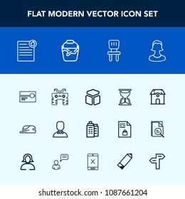 Modern, simple vector icon set with stereo, tape, chair, pencil, avatar, extreme, hour, room, timer, interior, male, contract, clean, human, arrow, business, cassette, cap, atv, estate, handle icons