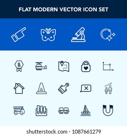 Modern, simple vector icon set with bag, up, road, sky, showing, achievement, concept, , night, transport, technology, air, aviation, map, research, object, people, pin, biology, finger, fashion icons