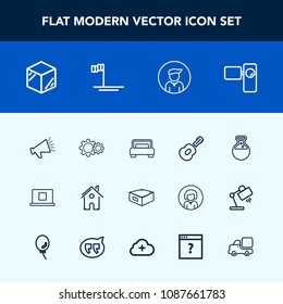 Modern, simple vector icon set with internet, man, equipment, musical, package, house, loud, guitar, bed, male, baja, technology, template, bedroom, video, movie, double, medicine, sound, boy icons