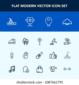 Modern, simple vector icon set with iron, business, nature, fan, legal, investment, finance, ben, marine, boat, equipment, landscape, forest, money, undersea, extreme, electric, sky, thermometer icons