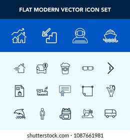 Modern, simple vector icon set with cup, interior, success, sun, sea, template, space, rent, certificate, arrow, estate, transportation, transport, increase, property, diploma, right, sofa, cafe icons