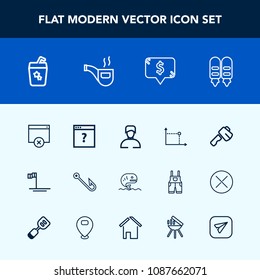 Modern, simple vector icon set with web, drink, boy, ocean, tobacco, construction, blue, sign, business, tool, geometry, glass, pipe, communication, man, rod, summer, internet, beach, fish, baja icons