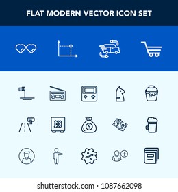 Modern, simple vector icon set with sound, trolley, audio, shop, street, glasses, ocean, arrow, sign, fashion, sunglasses, strategy, handle, music, radio, business, fast, record, safe, finance icons