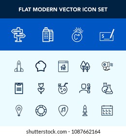 Modern, simple vector icon set with temperature, spring, science, female, pay, forest, rocket, floral, chief, space, hanger, uniform, launch, business, real, check, doorknob, tree, dont, chef icons