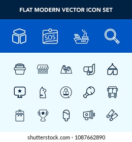 Modern, simple vector icon set with mask, glasses, square, sos, water, game, security, lock, basket, camp, protection, cube, road, horse, sea, location, map, computer, summer, ship, shop, store icons