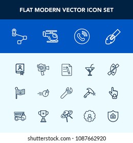 Modern, simple vector icon set with man, nation, oar, phone, wrench, juice, construction, paddle, summer, navigation, ring, repair, circle, business, address, national, map, drink, camera, book icons