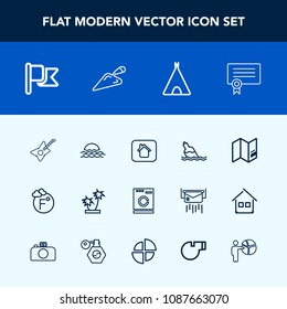 Modern, simple vector icon set with machine, bottle, diploma, template, white, adventure, world, palm, music, liquid, sun, water, fahrenheit, america, housework, laundry, tree, building, home icons