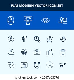 Modern, simple vector icon set with tree, temperature, web, bread, food, computer, business, table, concept, direction, worker, eye, staff, music, lunch, click, sandwich, photography, team, lamp icons