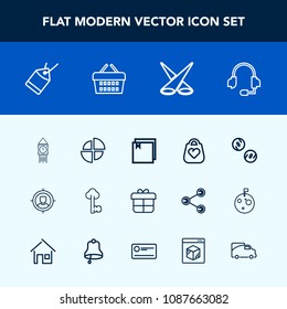 Modern, simple vector icon set with pie, metal, call, key, currency, style, headset, leather, ben, paper, fashion, vintage, holiday, support, concept, scene, file, target, tower, microphone, tag icons