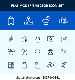 Modern, simple vector icon set with estate, personal, stationery, rain, landscape, tshirt, online, business, home, professional, hair, salon, nature, thermometer, fashion, button, success, shirt icons