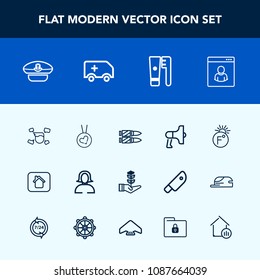 Modern, simple vector icon set with woman, thermometer, nature, home, internet, profile, hat, sailor, girl, navy, brush, horizontal, male, care, fashion, speaker, megaphone, clean, man, weapon icons