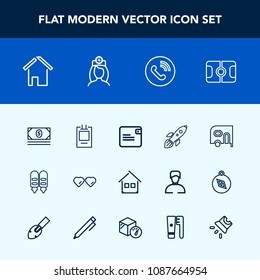 Modern, simple vector icon set with architecture, house, screen, business, purse, fashion, pitch, coin, home, wallet, delivery, doctor, football, science, money, phone, launch, sunglasses, space icons