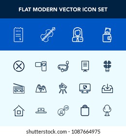 Modern, simple vector icon set with financial, no, job, music, location, purse, road, presentation, record, stop, pin, audio, grill, sign, wallet, sea, water, snorkel, lighthouse, beacon, mask icons