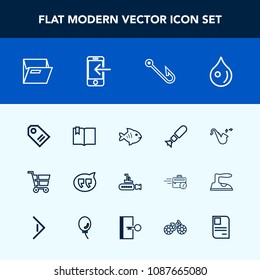 Modern, Simple Vector Icon Set With Open, Tag, Marine, Fishing, Liquid, Office, Boat, Rod, Food, Undersea, Weapon, War, File, Sale, Click, Paper, Falling, Bugle, Musical, Speech, Trolley, Sea Icons