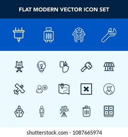 Modern, simple vector icon set with ancient, online, axe, profile, construction, egypt, lighter, power, pharaoh, spanner, road, flight, tool, armchair, energy, building, plane, airplane, chair icons