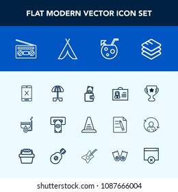 Modern, simple vector icon set with profile, connection, drink, first, snorkel, female, cancel, business, up, radio, finance, place, parasol, atm, sound, technology, information, record, sun icons