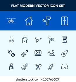 Modern, simple vector icon set with fashion, national, nation, white, america, flag, arrow, guitar, building, cycle, direction, sand, player, necklace, house, cash, cupboard, interface, musical icons