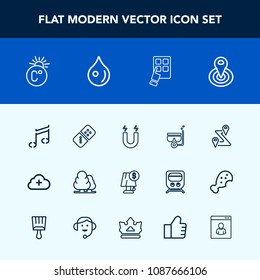 Modern, simple vector icon set with landscape, road, light, modern, cloud, center, field, environment, add, pole, tree, thermometer, scale, sound, sea, forest, radius, technology, map, internet icons