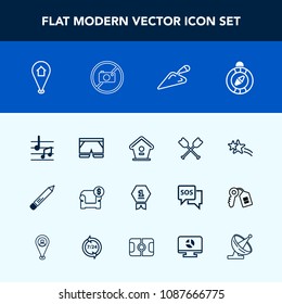 Modern, simple vector icon set with bird, modern, home, compass, white, oar, couch, north, office, falling, note, pen, holiday, direction, canoe, house, interior, winner, star, furniture, award icons