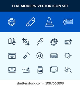 Modern, simple vector icon set with estate, space, festival, support, astronomy, window, currency, graph, computer, presentation, help, sky, chart, ribbon, cash, step, decorative, operator, home icons