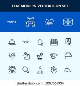 Modern, simple vector icon set with yacht, up, stadium, address, tree, sea, strike, property, summer, contact, ball, hit, sound, football, book, internet, board, upstairs, laboratory, sport, new icons