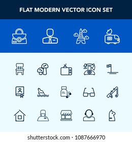 Modern, simple vector icon set with ocean, vitamin, technology, water, white, baja, call, old, drink, video, van, pharmacy, mushroom, screen, beach, food, fashion, home, vintage, medicine, blue icons