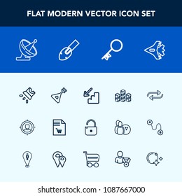 Modern, simple vector icon set with up, replacement, down, music, communication, replace, business, warehouse, security, upstairs, list, key, concept, antenna, change, technology, customer, folk icons