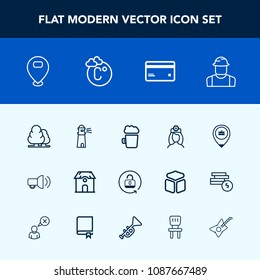 Modern, simple vector icon set with job, bar, pub, light, construction, sign, tree, work, map, lock, security, architecture, forest, protection, open, environment, beer, doctor, nature, estate icons