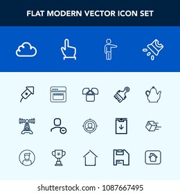 Modern, simple vector icon set with customer, drink, kitchen, account, concept, cloud, video, finger, equipment, background, hand, station, radio, festival, kettle, hot, touch, food, projector,  icons