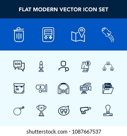 Modern, simple vector icon set with internet, rocket, diving, structure, lamp, pretty, mask, arrow, account, search, space, professional, recycling, business, can, person, company, garbage, road icons