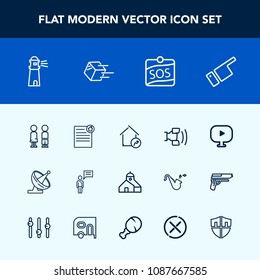 Modern, simple vector icon set with lighthouse, home, sos, people, estate, document, light, water, house, increase, media, technology, business, sea, girl, finger, property, label, ocean, person icons