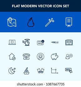 Modern, simple vector icon set with hit, location, profile, transportation, lady, businessman, sack, people, sign, increase, web, strike, cell, ball, house, air, map, travel, woman, wand, girl icons