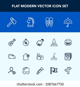 Modern, simple vector icon set with south, musical, medicine, up, ball, transportation, white, favorite, rain, sport, printer, umbrella, pin, traffic, screwdriver, apartment, east, step, axe,  icons