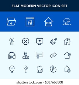 Modern, simple vector icon set with online, no, success, music, house, architecture, sound, creative, sea, stop, food, , profile, template, sign, thermometer, trash, star, building, waste, audio icons